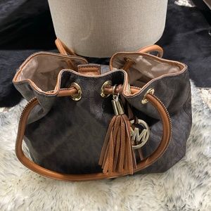 Michael Kors Marina Brown Signature Large Drawstring Top Bag
